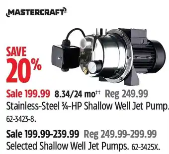Canadian Tire Mastercraft Stainless-Steel 3/4 Hp Shallow Well Jet Pump offer