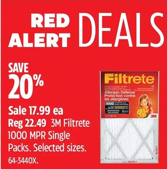 Canadian Tire 3M Filtrete 1000 MPR Single Packs offer