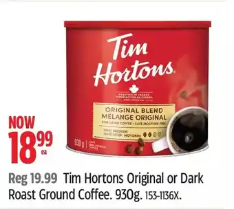 Canadian Tire Tim Hortons Original or Dark Roast Ground Coffee offer