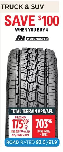 Canadian Tire Motomaster Total Terrain Apx/Apl Tires offer