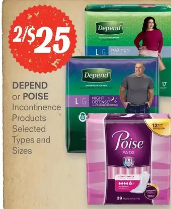 IDA Pharmacy Depend or Poise Incontinence Products offer