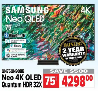 2001 Audio Video Samsung Neo 4K QLED Quantum HDR 32X 75" TV offer