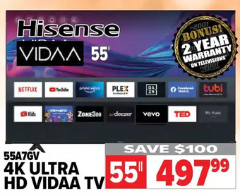 2001 Audio Video Hisense 4K Ultra HD Vidaa TV 55" offer