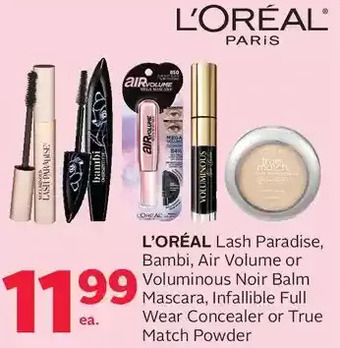 Rexall L'Oréal Lash Paradise, Bambi, Air Volume or Voluminous Noir Balm Mascara, Infallible Full Wear Concealer or True Match Powder offer