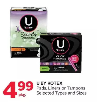 Rexall U by Kotex Pads, Liners or Tampons offer