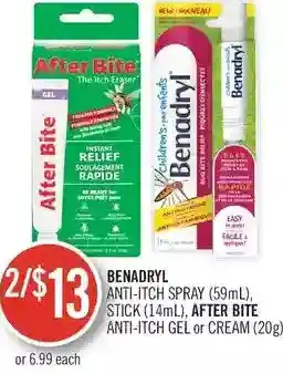 Shoppers Drug Mart Benadryl Anti-Itch Spray, Stick, After Bite Anti-Itch Gel or Cream offer