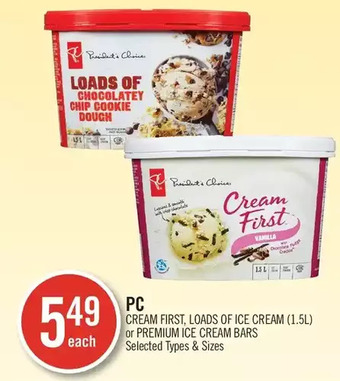 Shoppers Drug Mart PC Cream First, Loads of Ice Cream or Premium Ice Cream Bars offer