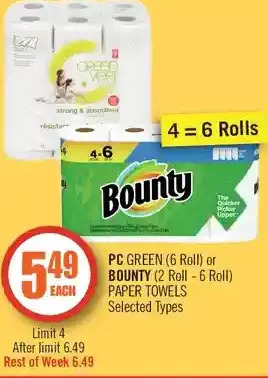 Shoppers Drug Mart PC Green or Bounty Paper Towels offer