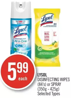Shoppers Drug Mart Lysol Disinfecting Wipes or Spray offer