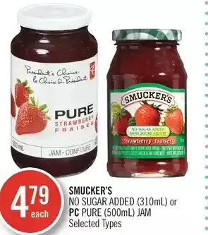 Shoppers Drug Mart Smucker's No Sugar Added or PC Pure Jam offer