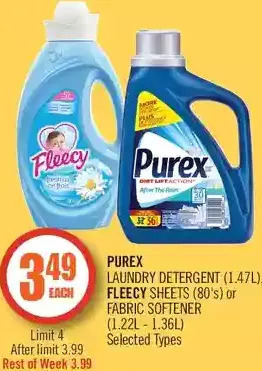 Shoppers Drug Mart Purex Laundry Detergent, Fleecy Sheets or Fabric Softener offer