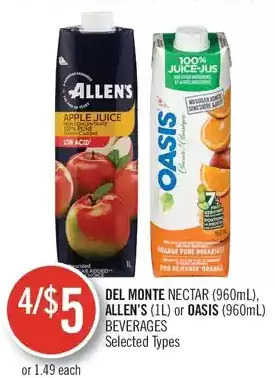 Shoppers Drug Mart Del Monte Nectar, Allen's or Oasis Beverages offer