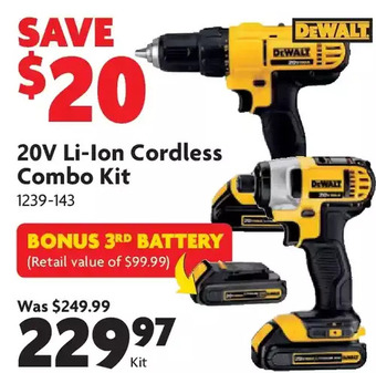 Home Hardware 20V Li-Ion Cordless Combo Kit + Bonus 3rd Battery offer
