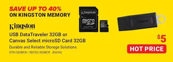 Visions Electronics Kingston usb datatraveler 32gb or canvas select microsd card 32gb offer