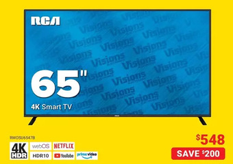 Visions Electronics Rca 65" 4k smart tv offer