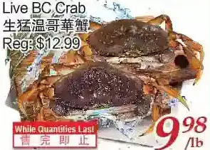 Tone Tai Supermarket Live bc crab offer