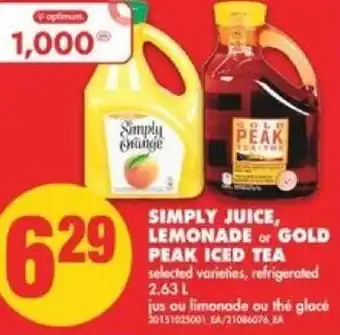 No Frills Simply Juice, Lemonade or Gold Peak Iced Tea 2.63L offer