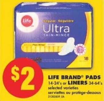No Frills Life Brand Pads 14-24's or Liners 34-64's offer