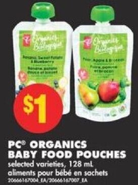 No Frills PC Organics Baby Food Pouches 128ml offer