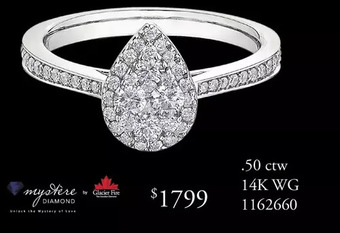 Charm Diamond Glacier fire canadian diamond 0.50ctw pear shaped mystere ring offer