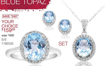 Charm Diamond Sterling silver blue topaz & created white sapphire 3 piece set offer