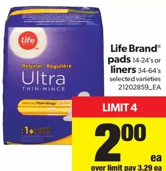 Real Canadian Superstore Life brand pads or liners offer