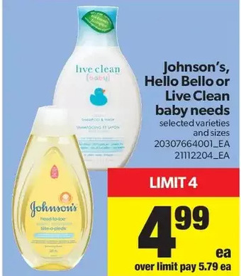 Real Canadian Superstore Johnson's, hello bello or live clean baby needs offer