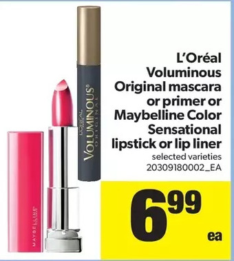 Real Canadian Superstore L'oréal voluminous original mascara or primer or maybelline color sensational lipstick or lip liner offer