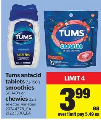 Real Canadian Superstore Tums antacid tablets, smoothies or chewies offer