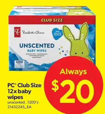 Real Canadian Superstore Pc club size 12x baby wipes offer