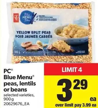 Real Canadian Superstore Pc blue menu peas, lentils or beans offer