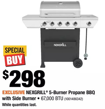 Home Depot Nexgrill 5-burner propane bbq with side burner offer