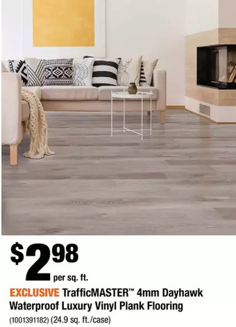 Home Depot Trafficmaster 4mm dayhawk waterproof luxury vinyl plank flooring offer