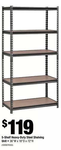 Home Depot 5-shelf heavy-duty steel shelving unit offer
