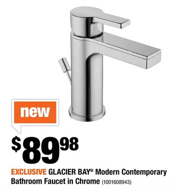 Home Depot Glacier bay modern contemporary bathroom faucet in chrome offer