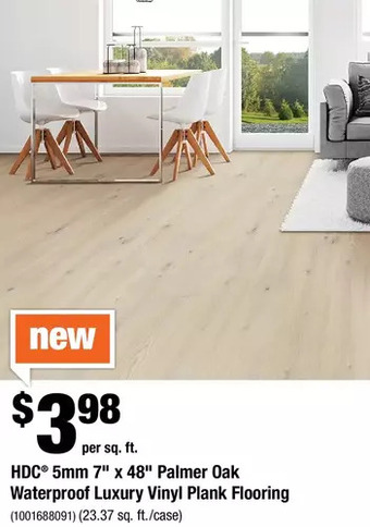 Home Depot Hdc 5mm 7" x 48" palmer oak waterproof luxury vinyl plank flooring offer