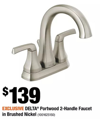 Home Depot Delta portwood 2-handle faucet in brushed nickel offer