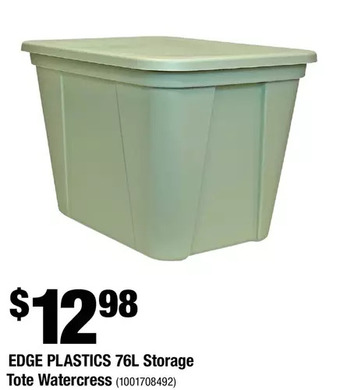 Home Depot Edge plastics 76l storage tote watercress offer