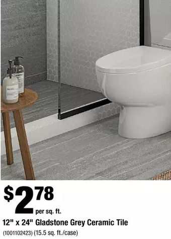 Home Depot 12" x 24" gladstone grey ceramic tile offer