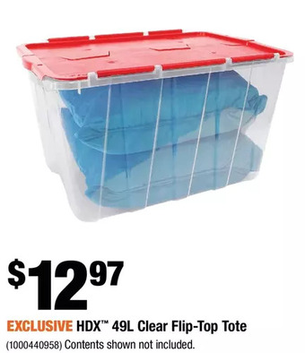 Home Depot Hdx 49l clear flip-top tote offer