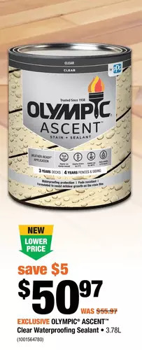 Home Depot Olympic ascent clear waterproofing sealant offer