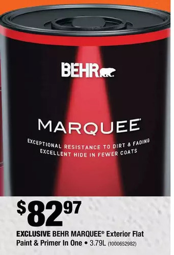 Home Depot Behr marquee exterior flat paint & primer in one offer