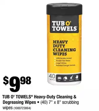 Home Depot Tub o' towels heavy-duty cleaning & degreasing wipes offer