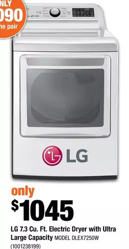Home Depot Lg 7.3 cu. ft. electric dryer with ultra large capacity offer