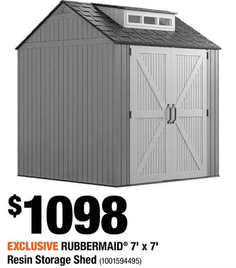 Home Depot Rubbermaid 7' x 7' resin storage shed offer