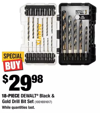 Home Depot 18-piece dewalt black & gold drill bit set offer