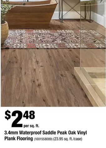 Home Depot 3.4mm waterproof saddle peak oak vinyl plank flooring offer