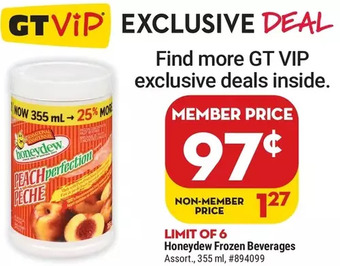 Giant Tiger Honeydew frozen beverages offer