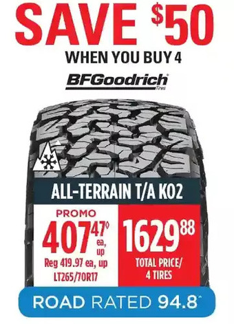 Canadian Tire Bfgoodrich all-terrain t/a k02 tires offer