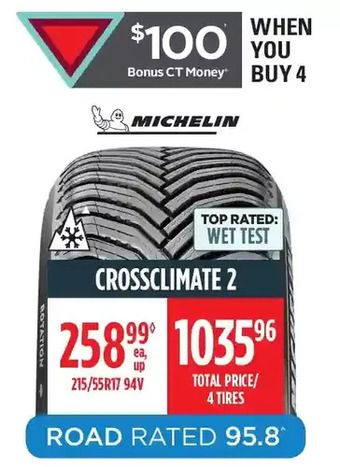 Canadian Tire Michelin crossclimate 2 tires offer